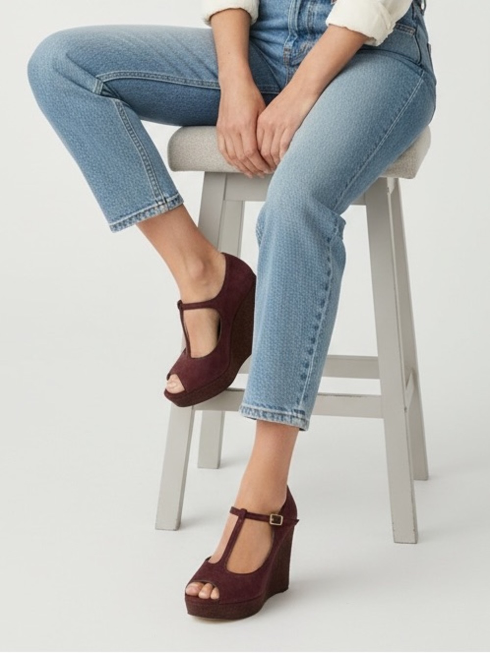 Vince Camuto Women Burgundy Suede T-Wedge Sandals Platform Size 6.5